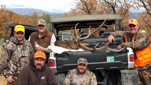 Five Men Elk Hunting, Elk in Back of Ranger, Utah, USA