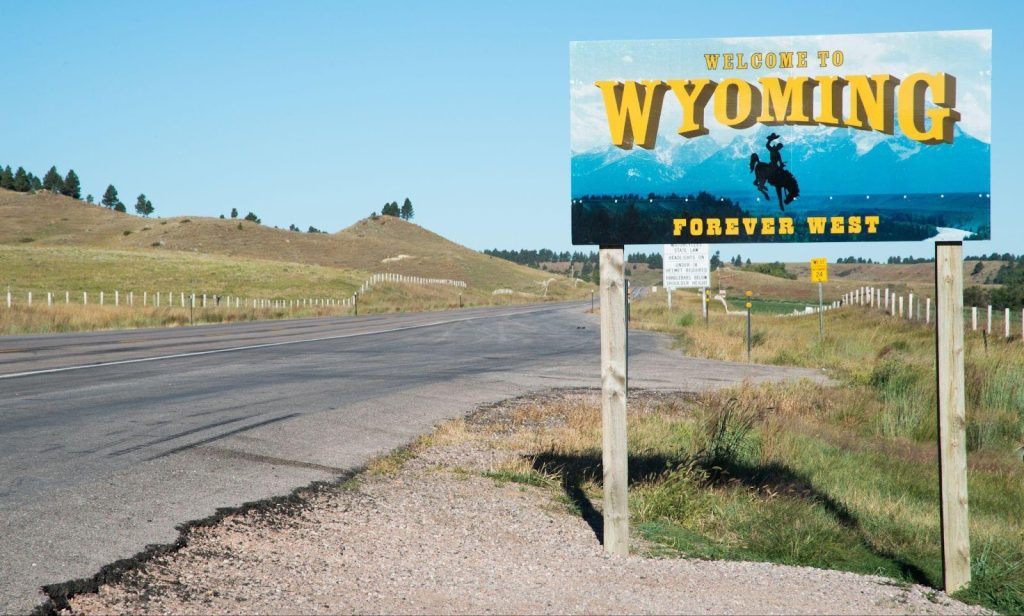 A colorful welcome sign for Wyoming's new tourism campaign