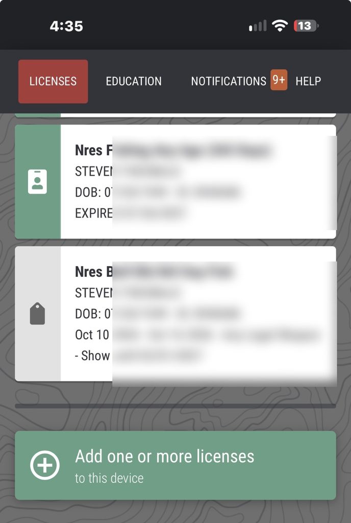 Downloaded licenses (personal info blurred)